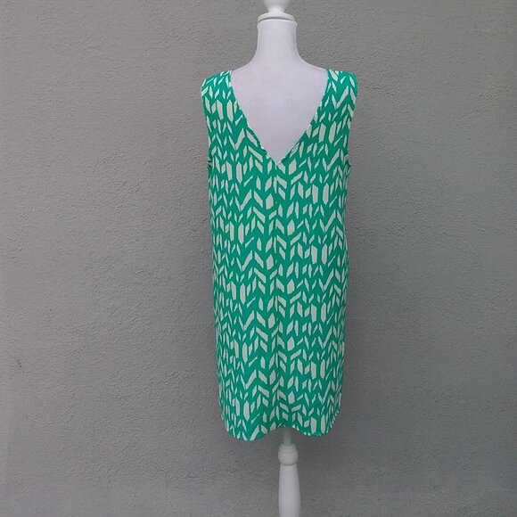 Anthropologie EVERLY Women's Shite Dress V Neck Green-White Printed Preppy  Med - Picture 5 of 6